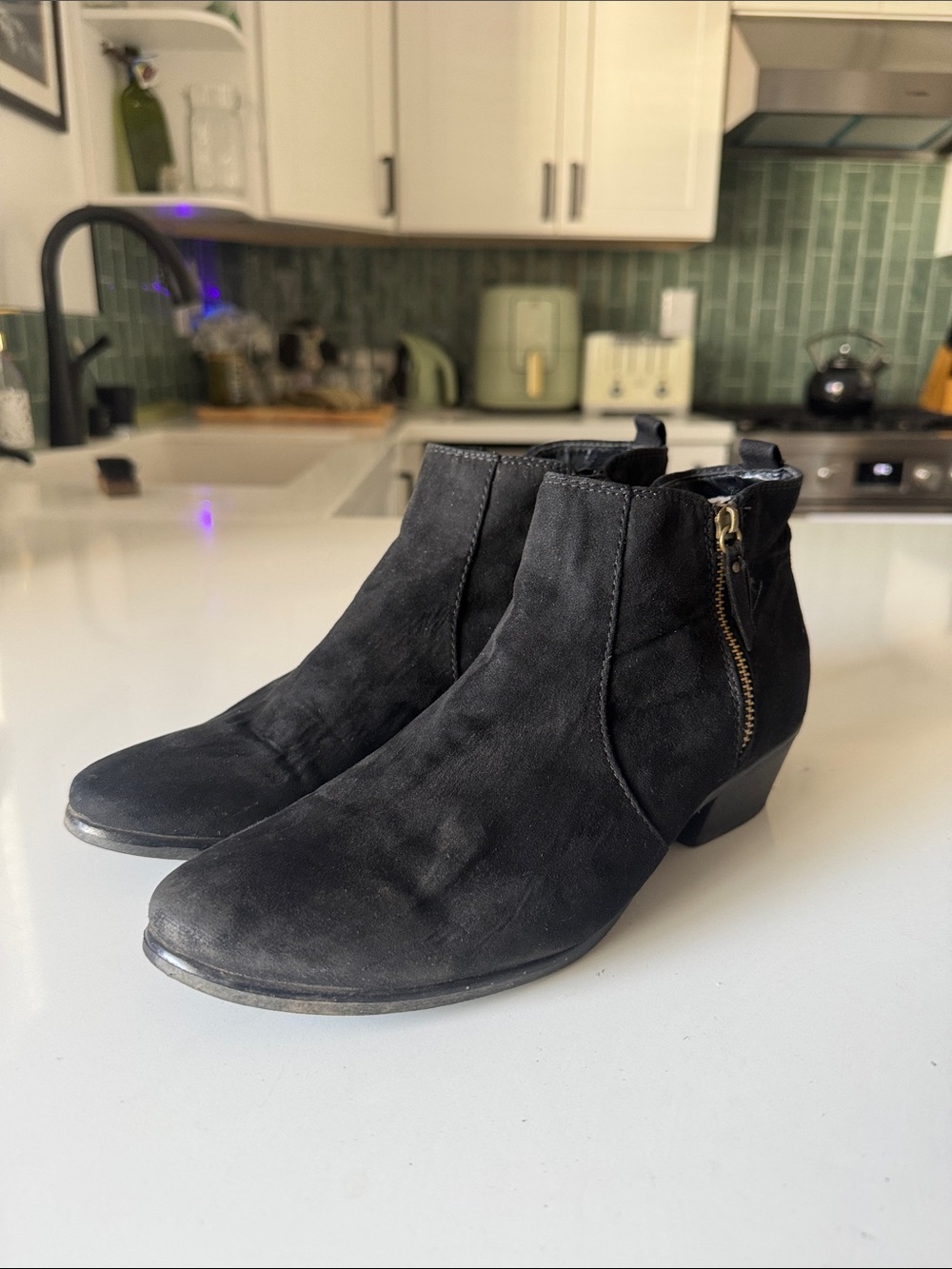 Graceland Black Suede Ankle Booties with Side Zip Accent